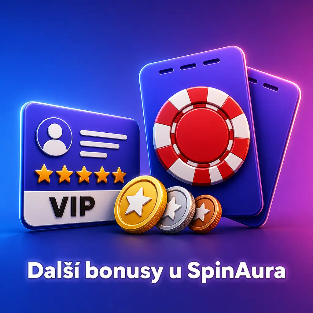 Přehled dalších bonusů SpinAura: reload, cashback, free spiny, věrnostní program a odměna za doporučení přítele.