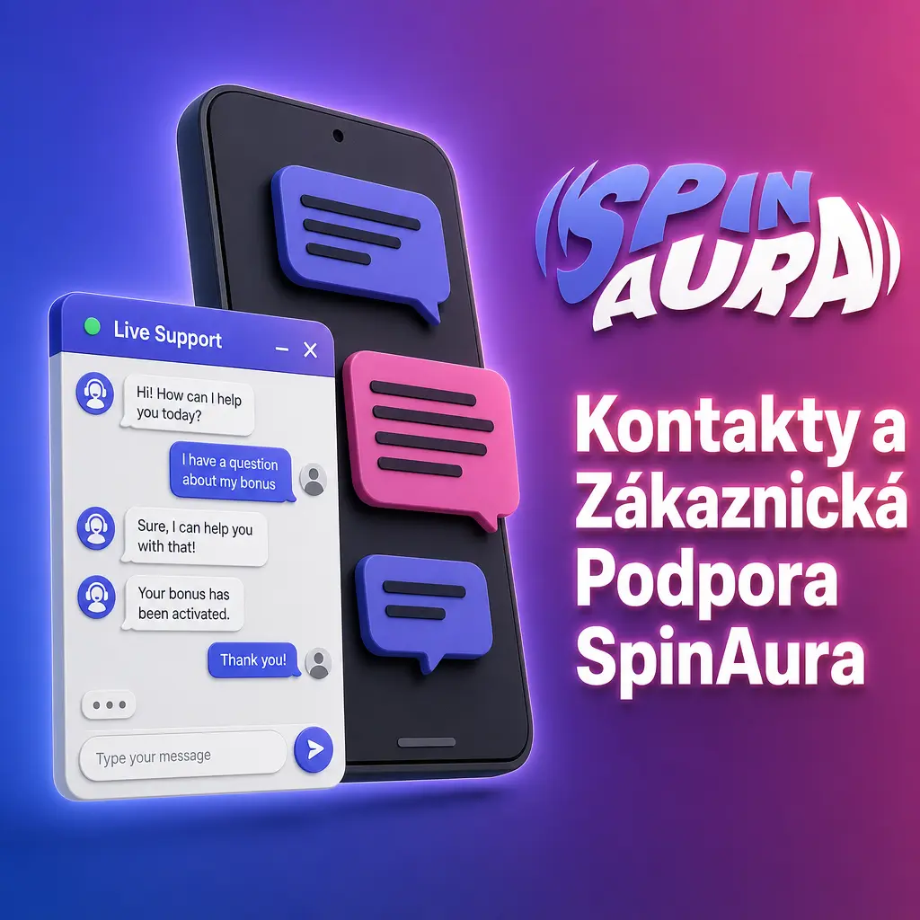 Kontakty a zákaznická podpora SpinAura – nepřetržitý live chat, e-mail a FAQ pro hráče