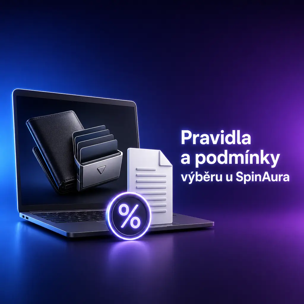 Pravidla výběru u SpinAura: KYC ověření, splnění sázkových podmínek bonusu, shodná metoda plateb a minimální částka 300 CZK.