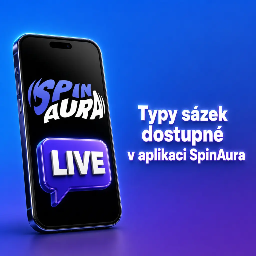 Přehled typů sázek v aplikaci SpinAura: singl, akumulátor, systémové sázky, live sázení a Cash Out.